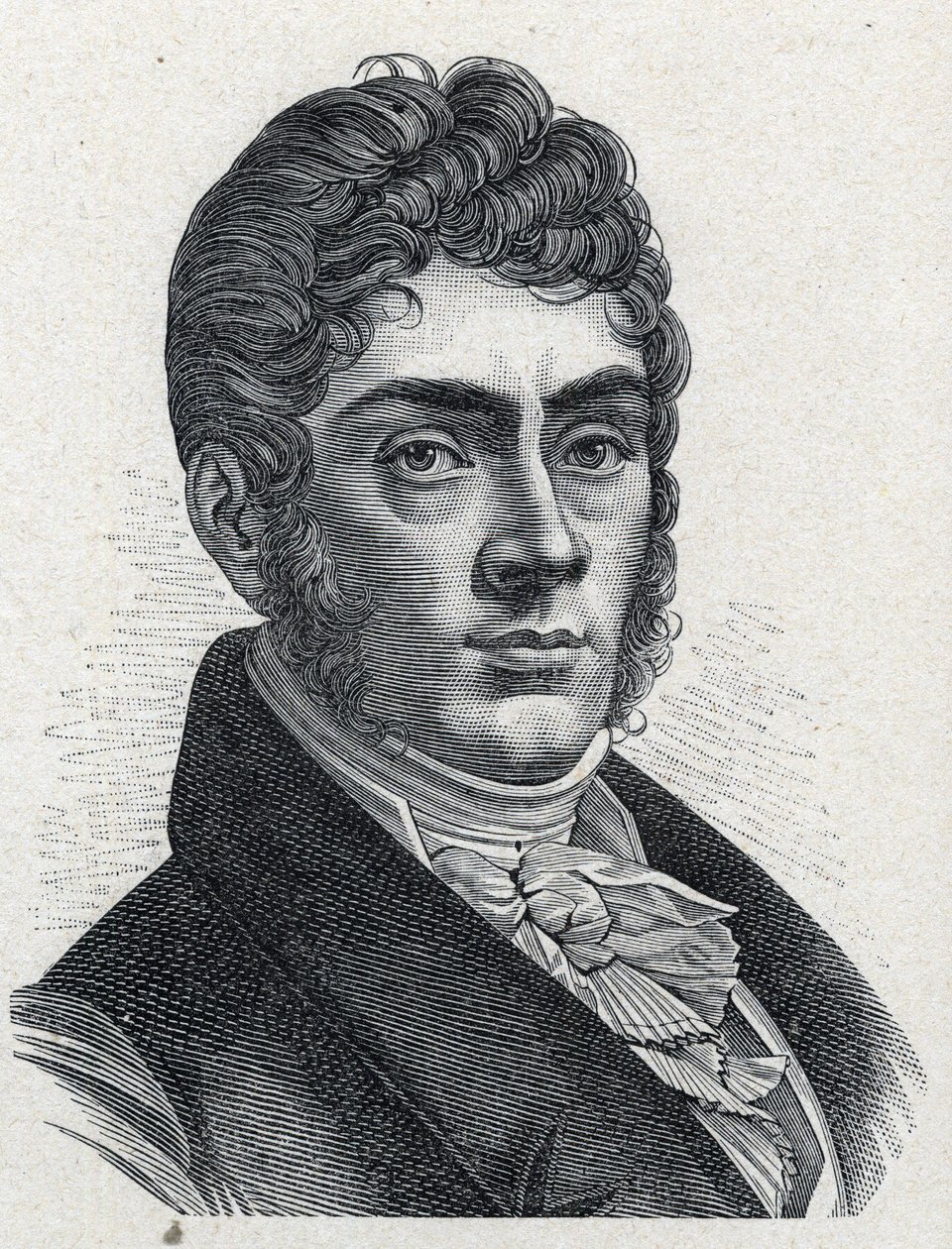 Portræt af Etienne Nicolas Mehul (1763-1817) fransk komponist. Stik fra 1889. Privat samling. af French School