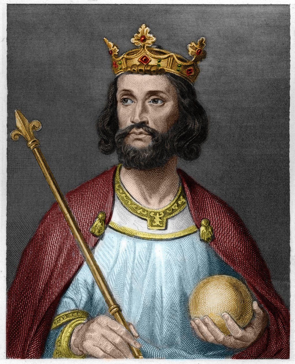 Portræt af Eudes (Odon) (v. 860 - 898), greve af Paris og Troyes, dengang konge af Frankrig - i "" Histoire des Francais"" af Lavallee, stik, sd. af French School