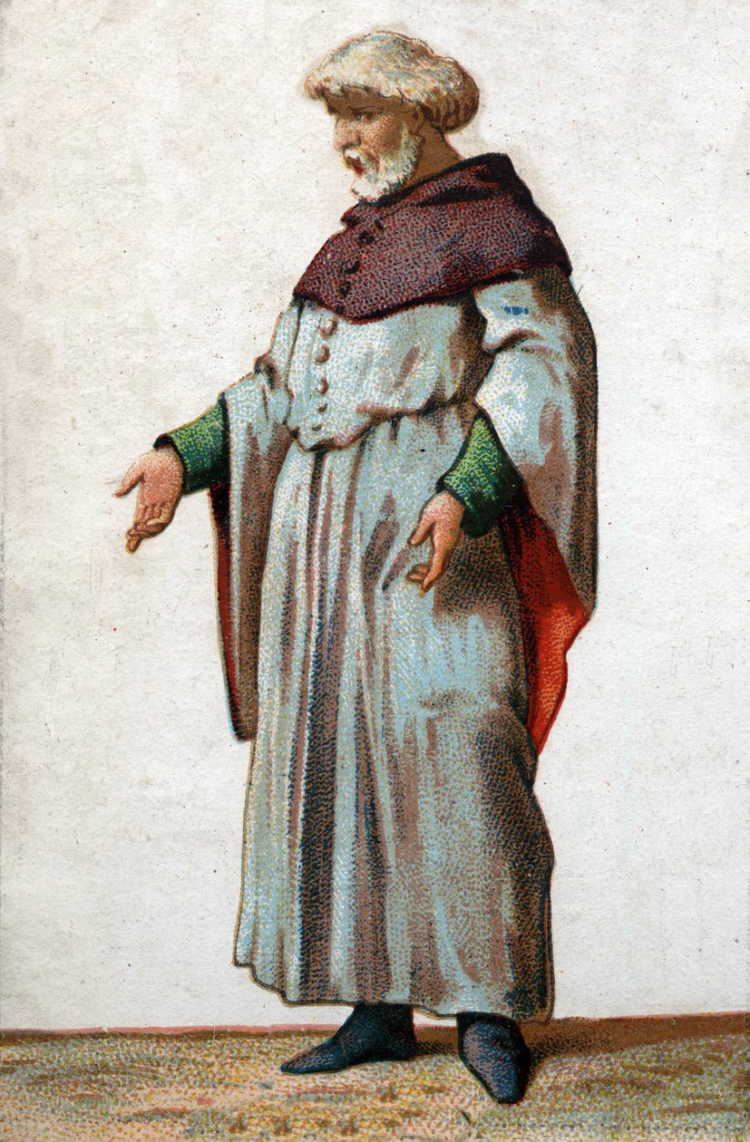 Portræt af Eustache de Saint Peter, den bedst kendte af de seks borgerlige i Calais. Kromolitografi i slutningen af det 19. århundrede. af French School