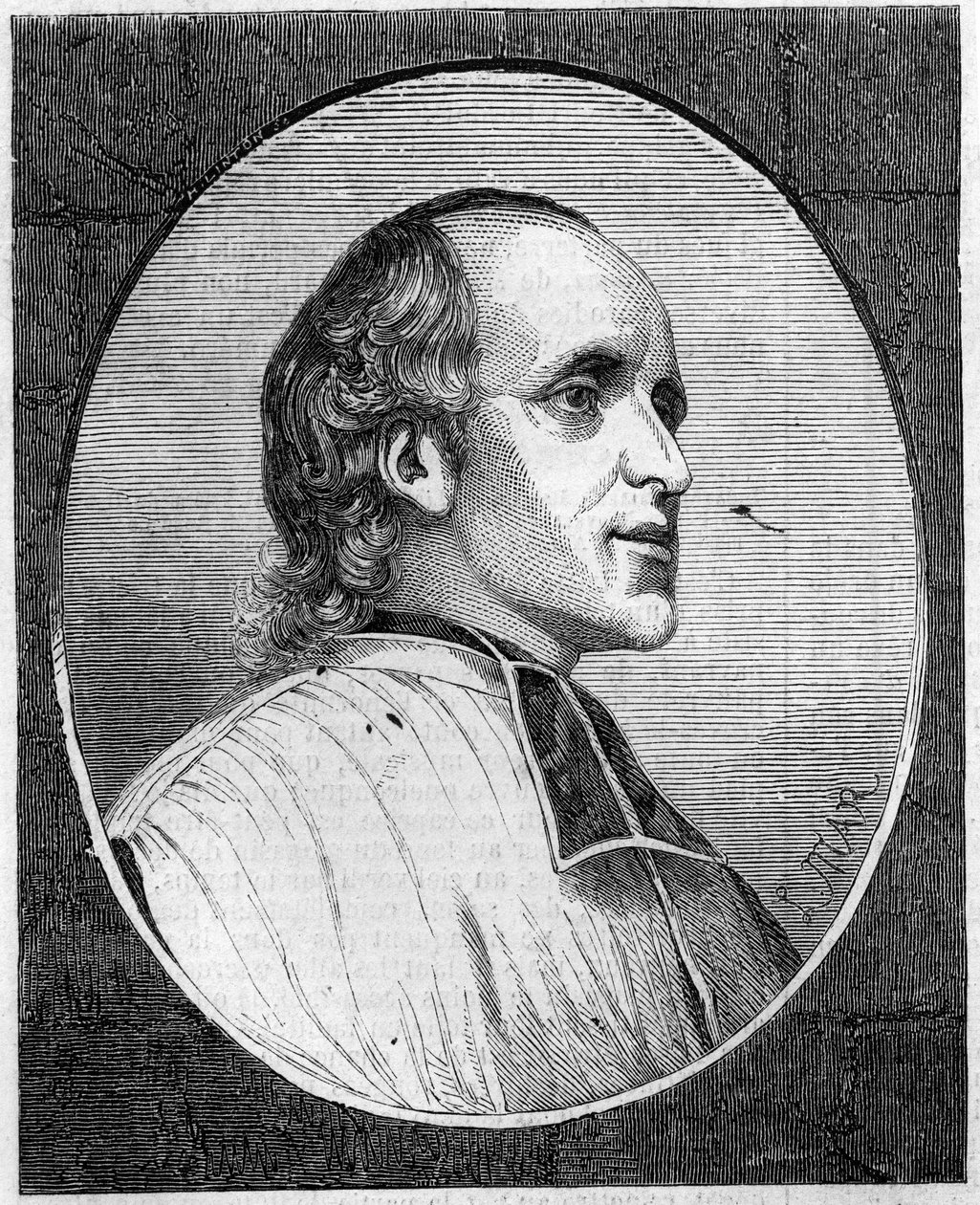 Portræt af fader Delacroix de Ravignan (1795-1858), fransk jesuit. Indgravering i "" Le Monde Illustré "" nr. 47 af 6. marts 1858. af French School