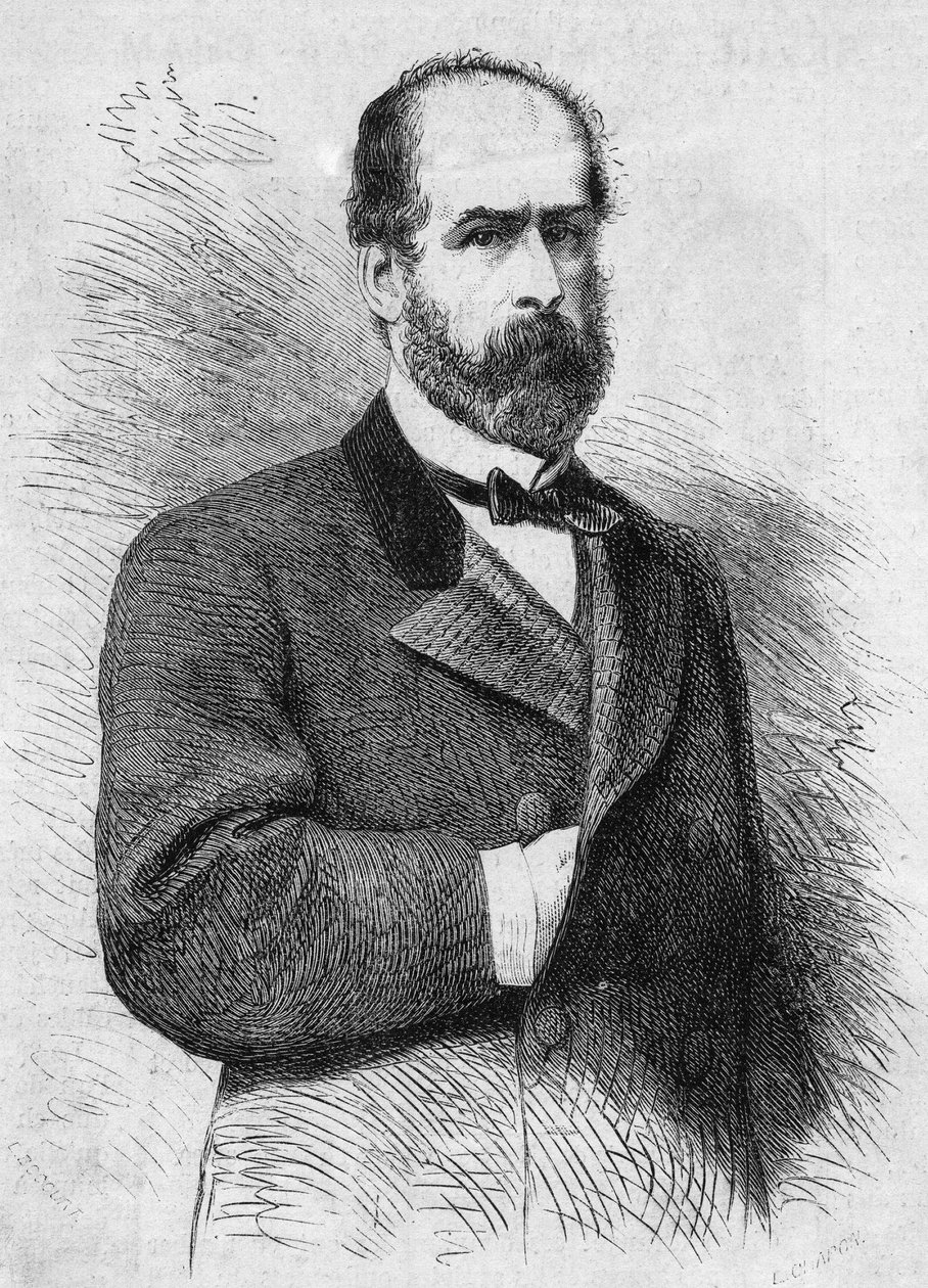 Portræt af Federico Errazuriz Zanartu (1825-1877), præsident for Republikken Chile. Indgravering i "" Le Monde Illustré"" nr. 760 af 4. november af French School