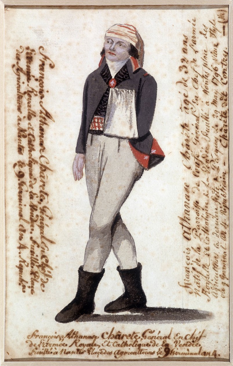 Portræt af Francois Athanase (Francois-Athanase) fra Charette de la Contrie (1763-1796), arm i et tørklæde, royalistisk leder af Vendée - Musee Dobree, Nantes af French School