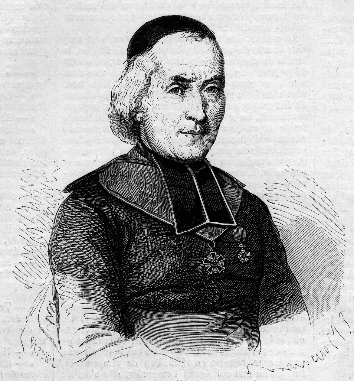 Portræt af Francois Joseph Le Brotier (1799-1885), biskop af Montpellier. Indgravering i "" The Illustrated World"" nr. 237 af 26. oktober af French School