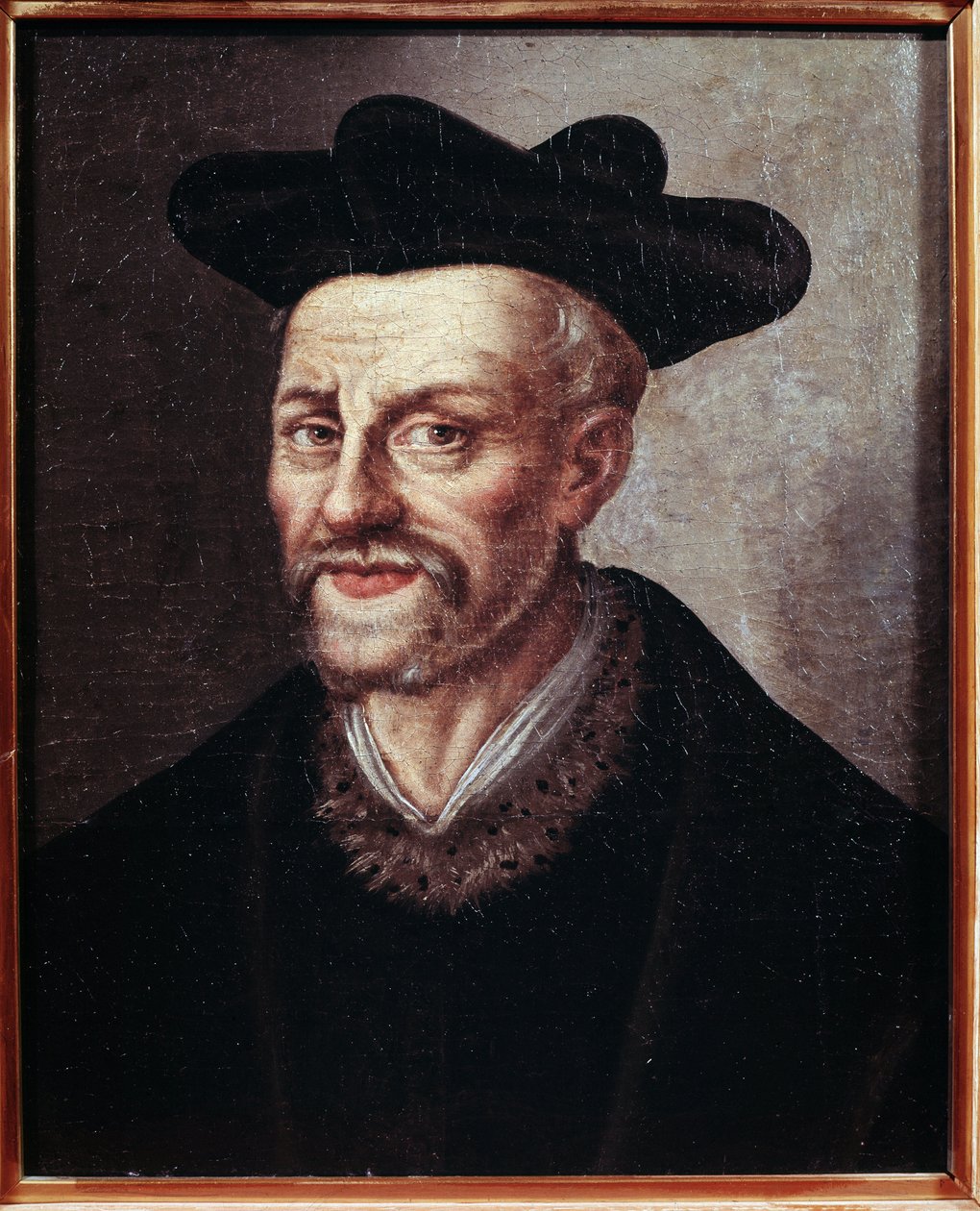 Portræt af Francois Rabelais (olie på lærred af French School