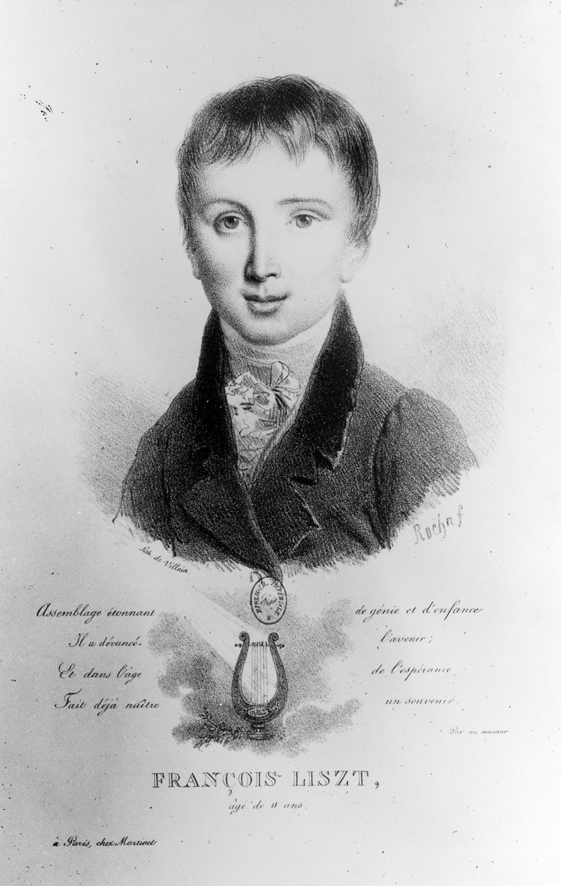 Portræt af Franz Liszt (1811-86) på 11 år af French School