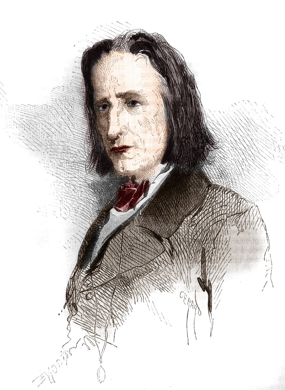 Portræt af Franz Liszt (Listz) (1811-1886), ungarsk komponist og pianist. Stik fra 1865-1866. af French School