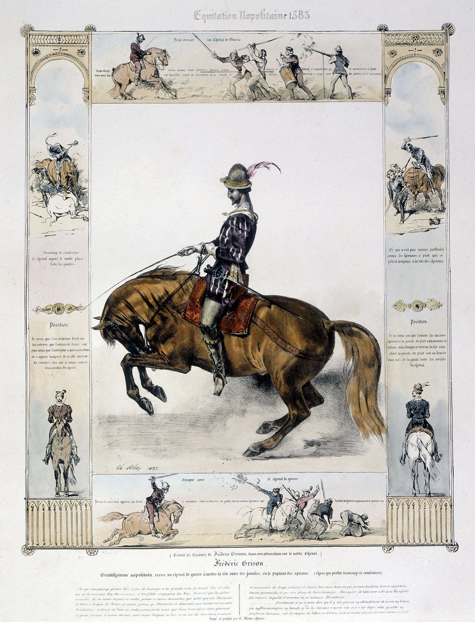 Portræt af Frédéric Grison i "Pittoresk historie om antik og moderne ridning" af Charles Aubry af French School