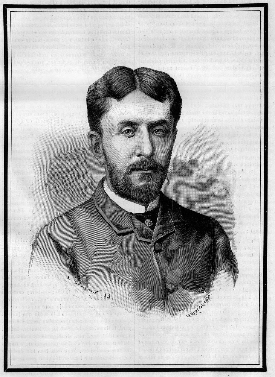Portræt af Gabriel Charmes (1850-1886), fransk journalist. Indgravering i ""Le Monde Illustré"", 8. maj 1886. af French School