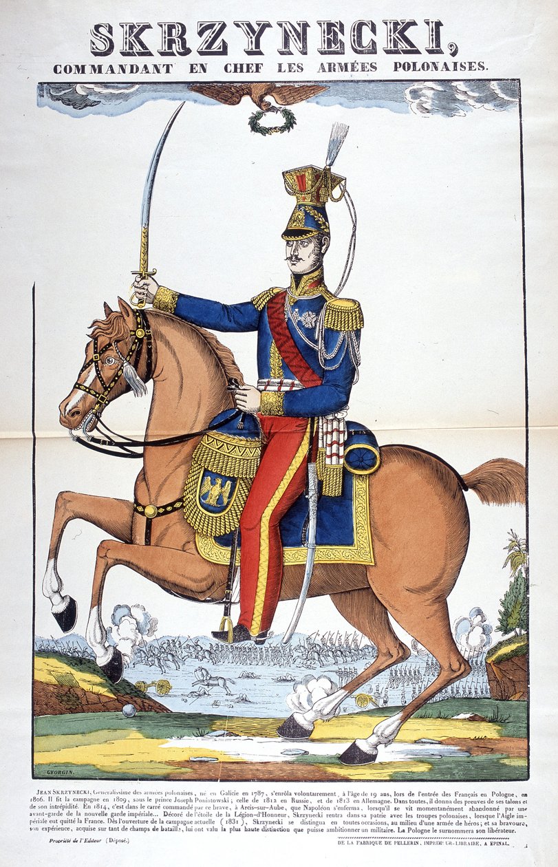 Portræt af general Jean Skrznecki, den øverstkommanderende for den polske hær, han meldte sig til Napoleonstropperne. Billede af Epinal af French School