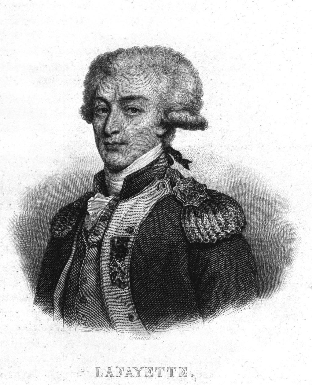 Portræt af general La Fayette (Lafayette) (1757 - 1834) - i "" Revolution francaise"" af Thiers. 19. århundrede af French School
