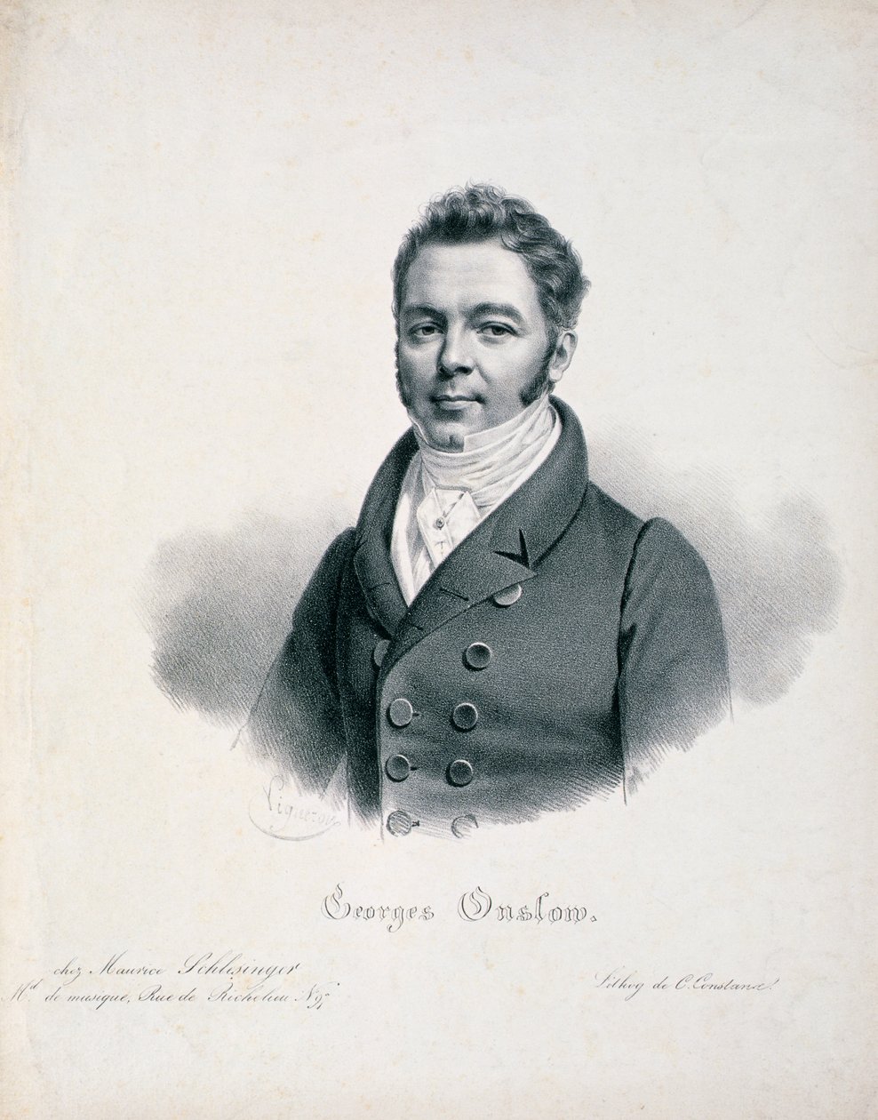 Portræt af George Onslow (1784-1853) indgraveret af C. Constance af French School