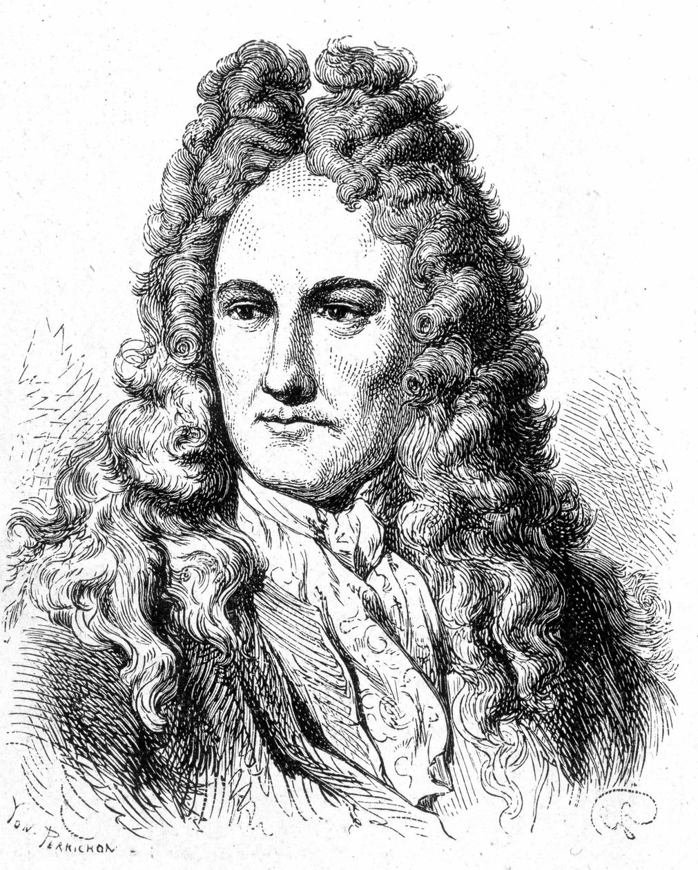 Portræt af Gottfried Wilhelm von Leibniz (1646 - 1716), tysk filosof og lærd - i "" Album of Science; berømte lærde; Store opdagelser””” 1896. af French School