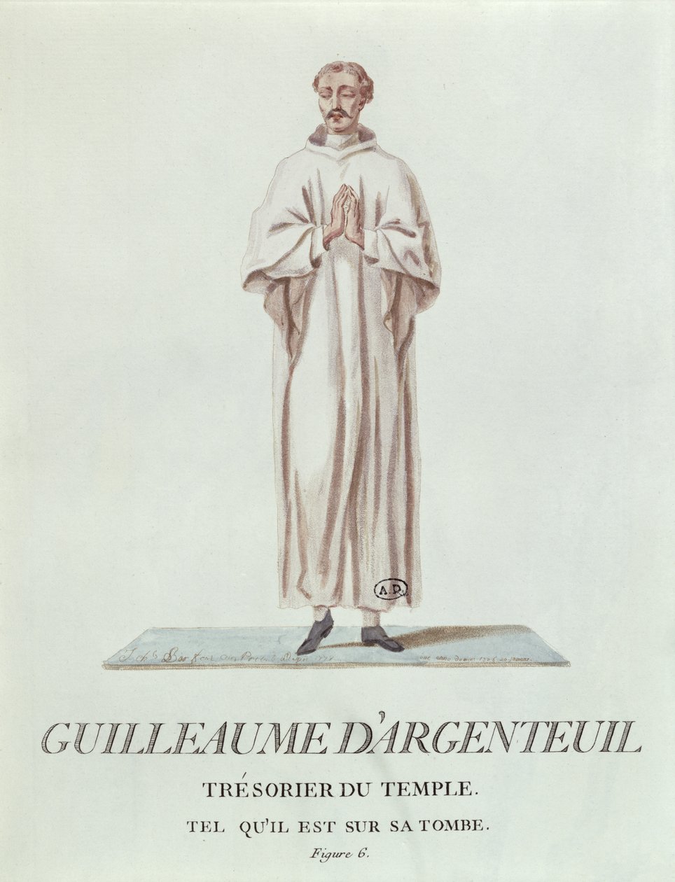 Portræt af Guillaume dArgenteuil, tempelkasserer, som afbildet på hans grav, 1786 (wc på papir) af French School