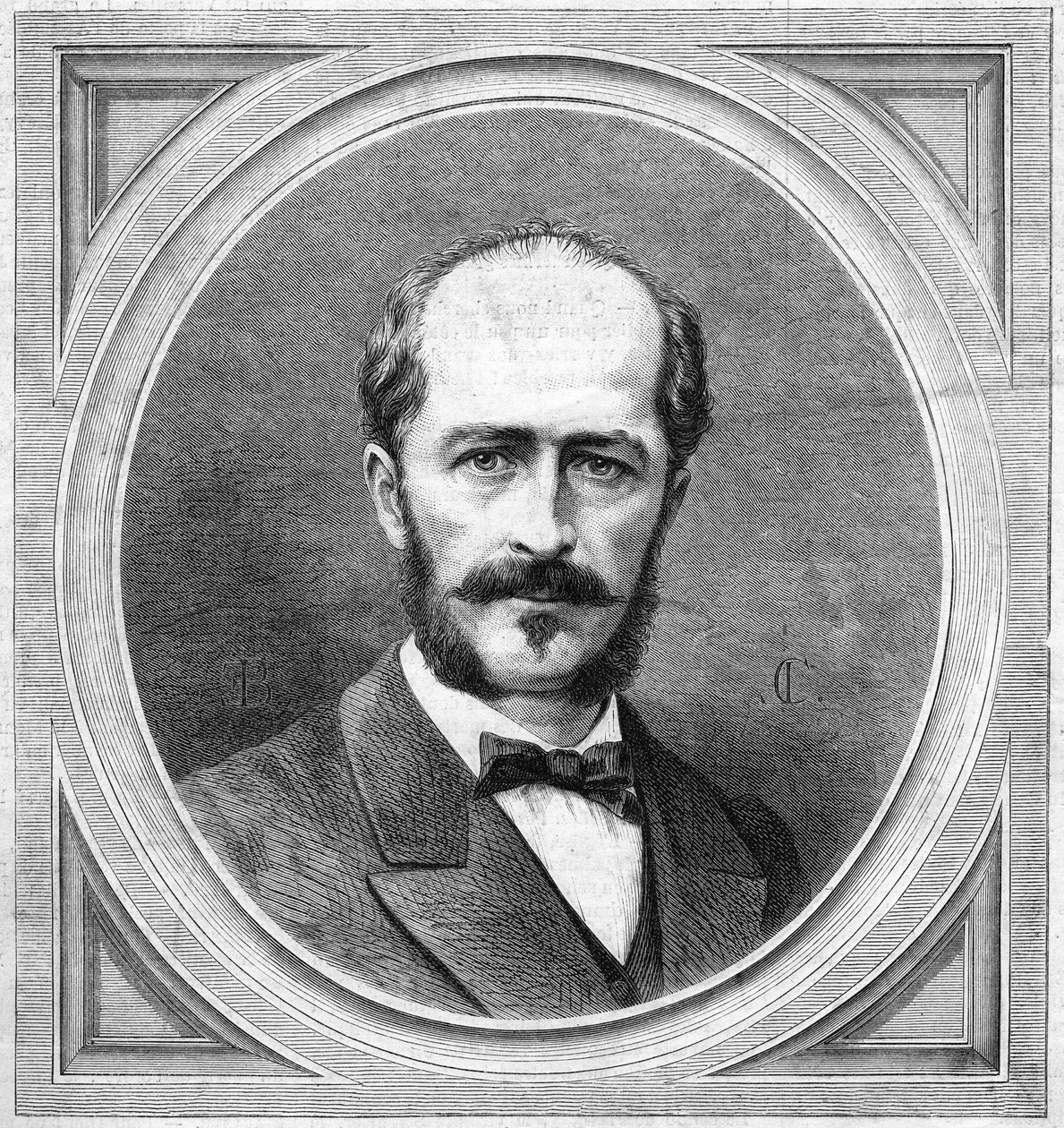 Portræt af Gustave Lambert (1824-1871), fransk hydrograf og opdagelsesrejsende, forfatter til et ekspeditionsprojekt på Nordpolen. Indgravering i "" Le Monde Illustré"" nr. 771 af 20. januar af French School