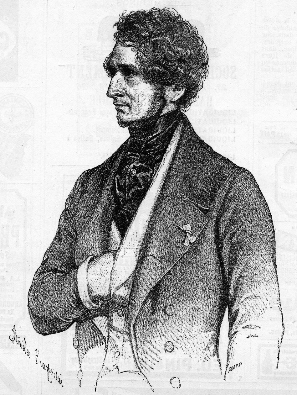 Portræt af Hector Berlioz (1803-1869) omkring 1847 fra et litografi af Amedee Charpentier. af French School
