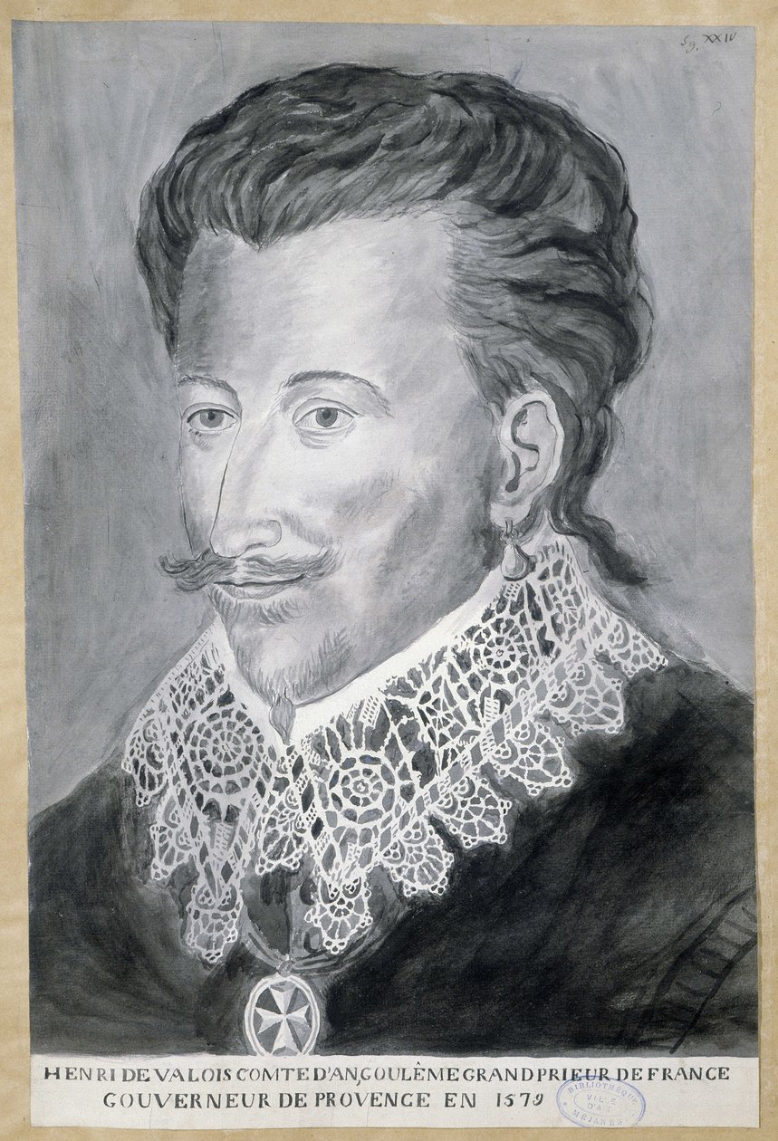 Portræt af Henri de Valois, greve af Angouleme, Frankrigs storprior, guvernør i Provence i 1579 af French School