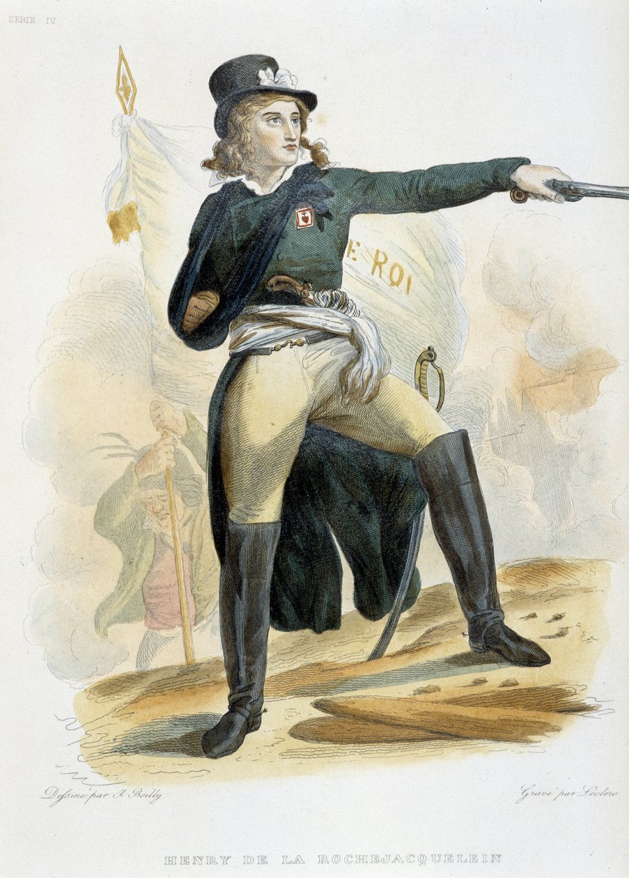 Portræt af Henri du Vergier, greve af La Rochejaquelein (eller Orchard of La Rochejacquelein) (1772-1794) med flaget "live le roi" (på brystet Vendeens