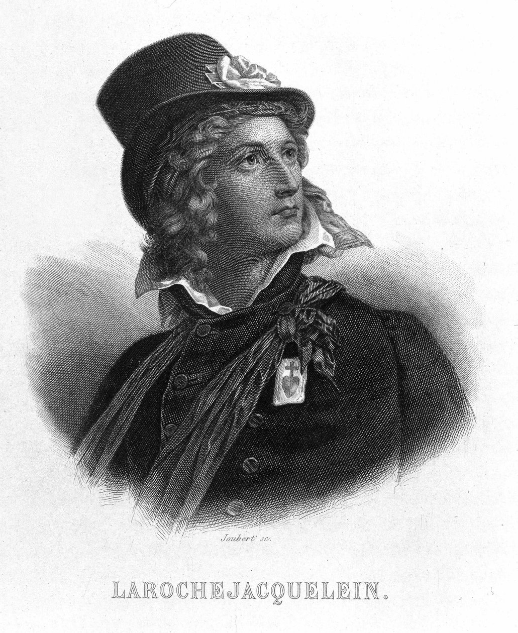 Portræt af Henri du Vergier, greve af La Rochejaquelein (eller Verger de La Rochejacquelein) (1772-1794). Den har på brystet sælgernes insignier. - i "" Revolution francaise"" af Thiers. 19. århundrede af French School