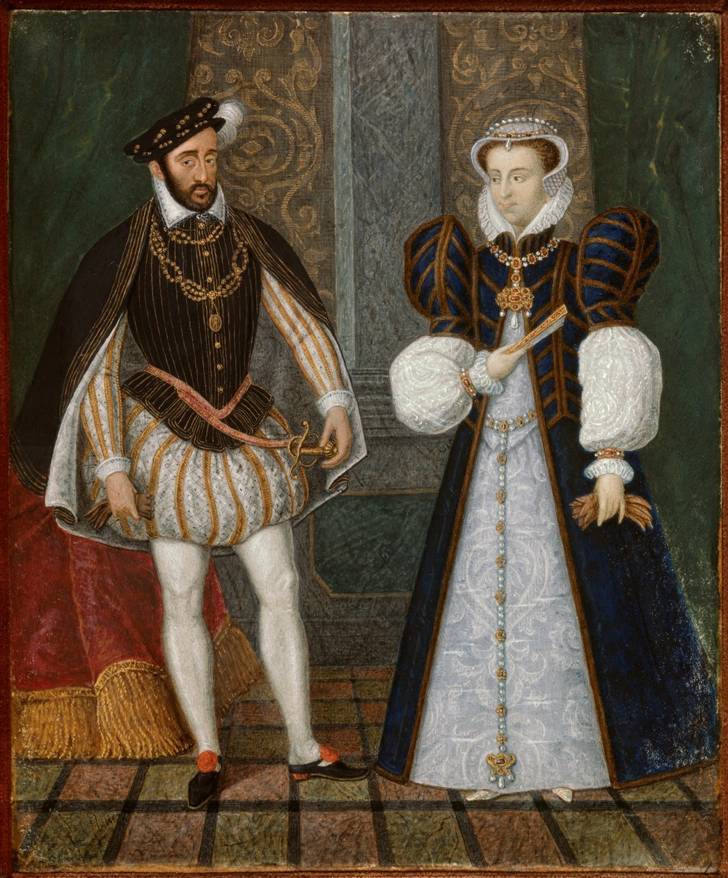 Portræt af Henrik II (1519 - 1559) og Catherine de Medici (Caterina de Medici) (1519 - 1589), konge og dronning af Frankrig. Anonymt fransk maleri af French School