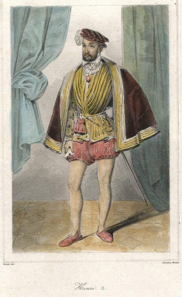 Portræt af Henrik II (1519 - 1559) med et sværd. af French School