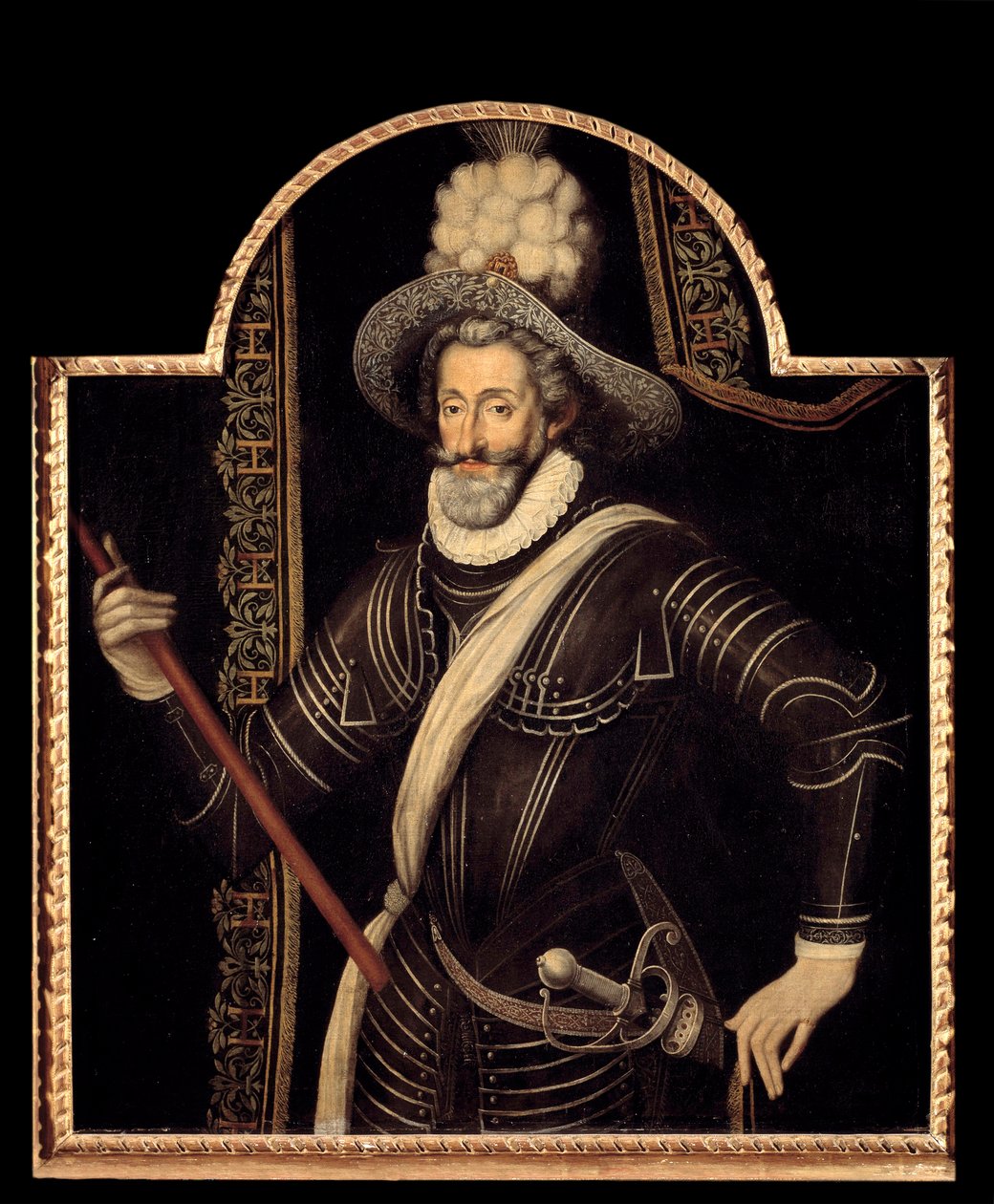Portræt af Henrik IV i hvid cuirasse og fane, konge af Frankrig og Navarra (1553-1610) Anonymt maleri af den franske skole i det 16. århundrede. Svag. 1,15x0,99 m. af French School