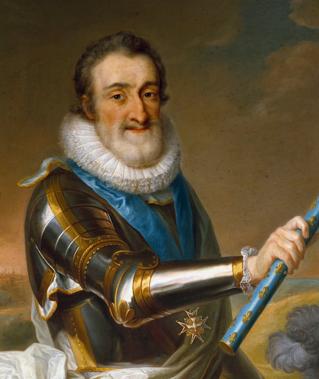 Portræt af Henrik IV af Frankrig, i rustning, detaljer af French School