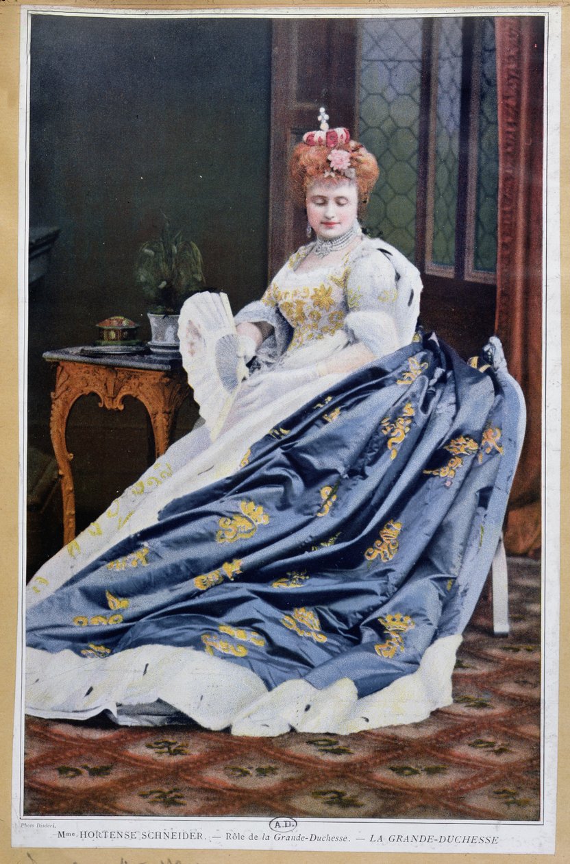 Portræt af Hortense Schneider (1833-1920) i rollen som storhertuginden i La Grande Duchesse de Gerolstein af Jacques Offenbach (1819-90) ca. 1867 af French School