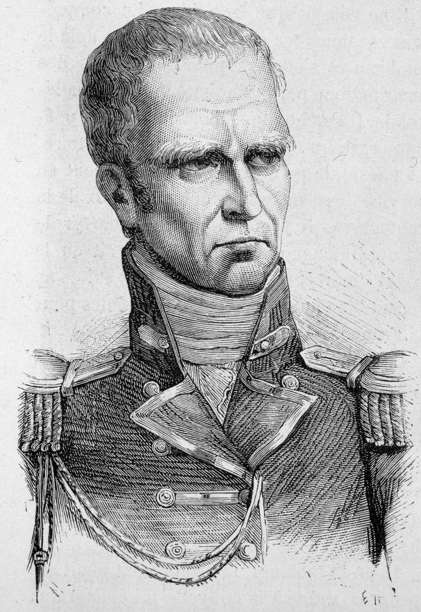 Portræt af Hudson Lowe, britisk general (1769 - 1844), udnævnt til guvernør i St. Helena i 1815, han var Napoleons fangevogter - i "The History of France" af Henri Martin af French School