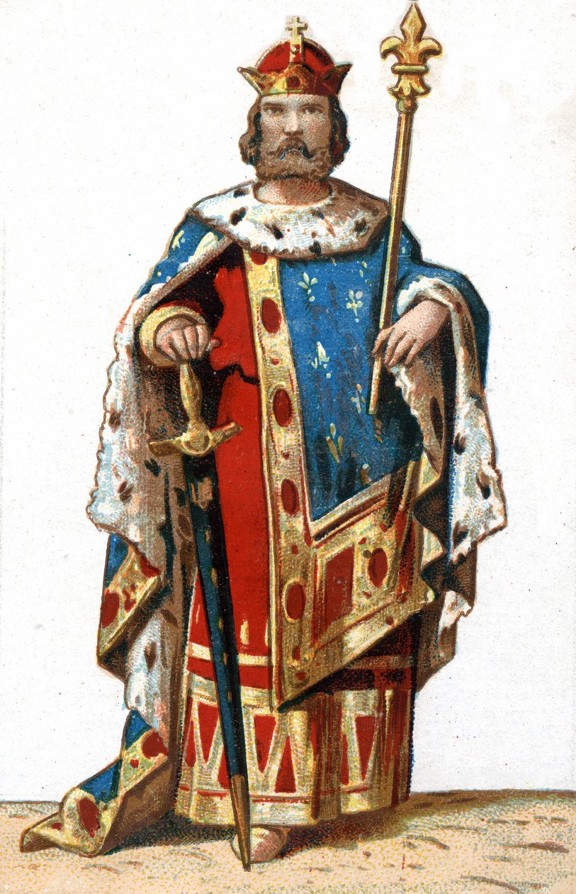 Portræt af Hugues I Capet (v. 941 - 996), hertug af Frankrig og derefter konge af Frankrig. Kromolitografi i slutningen af det 19. århundrede. af French School