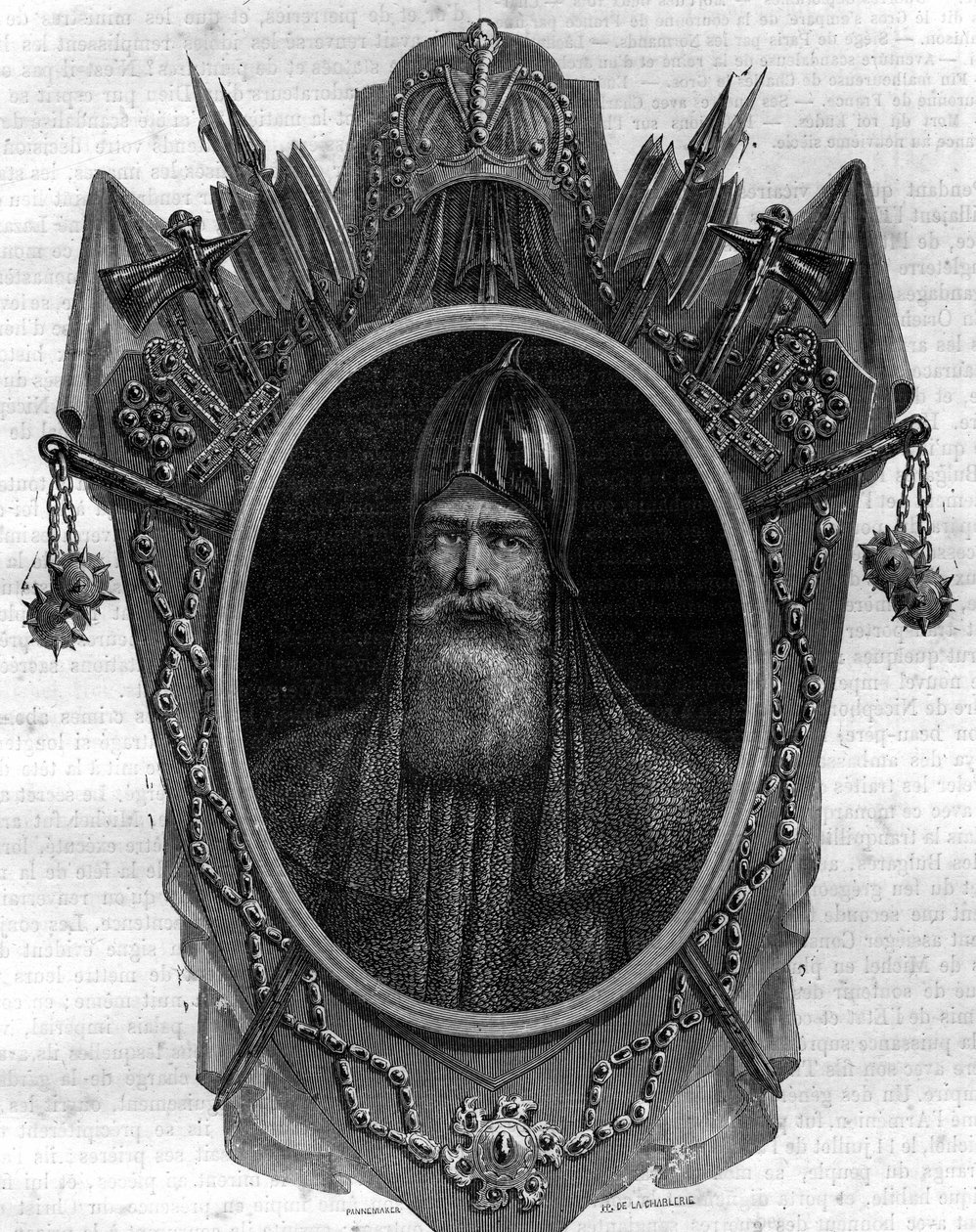 Portræt af Igor, hertug af russerne, varegue-prins, suveræn over "Rus" i Kiev fra 912 til 945. Indgravering i "Histoire des Papes-Rois-Queen and Empereurs a travers les centuries" af Maurice Lachatre af French School