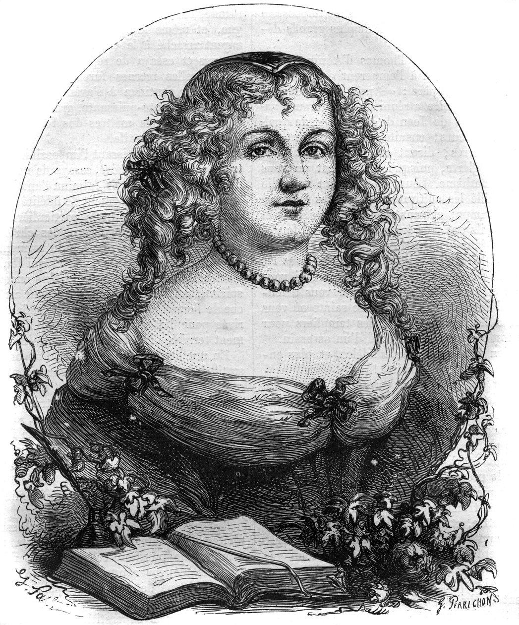 Portræt af Isabel II af Jerusalem (Yolande de Brienne), dronning af Jerusalem (1212-1228) og kone til Frederik II af Det Hellige Rige. Indgravering i "" Pavernes historie (...) Dronningkongens og kejsernes forbrydelser gennem århundrederne" af Maurice Lach af French School