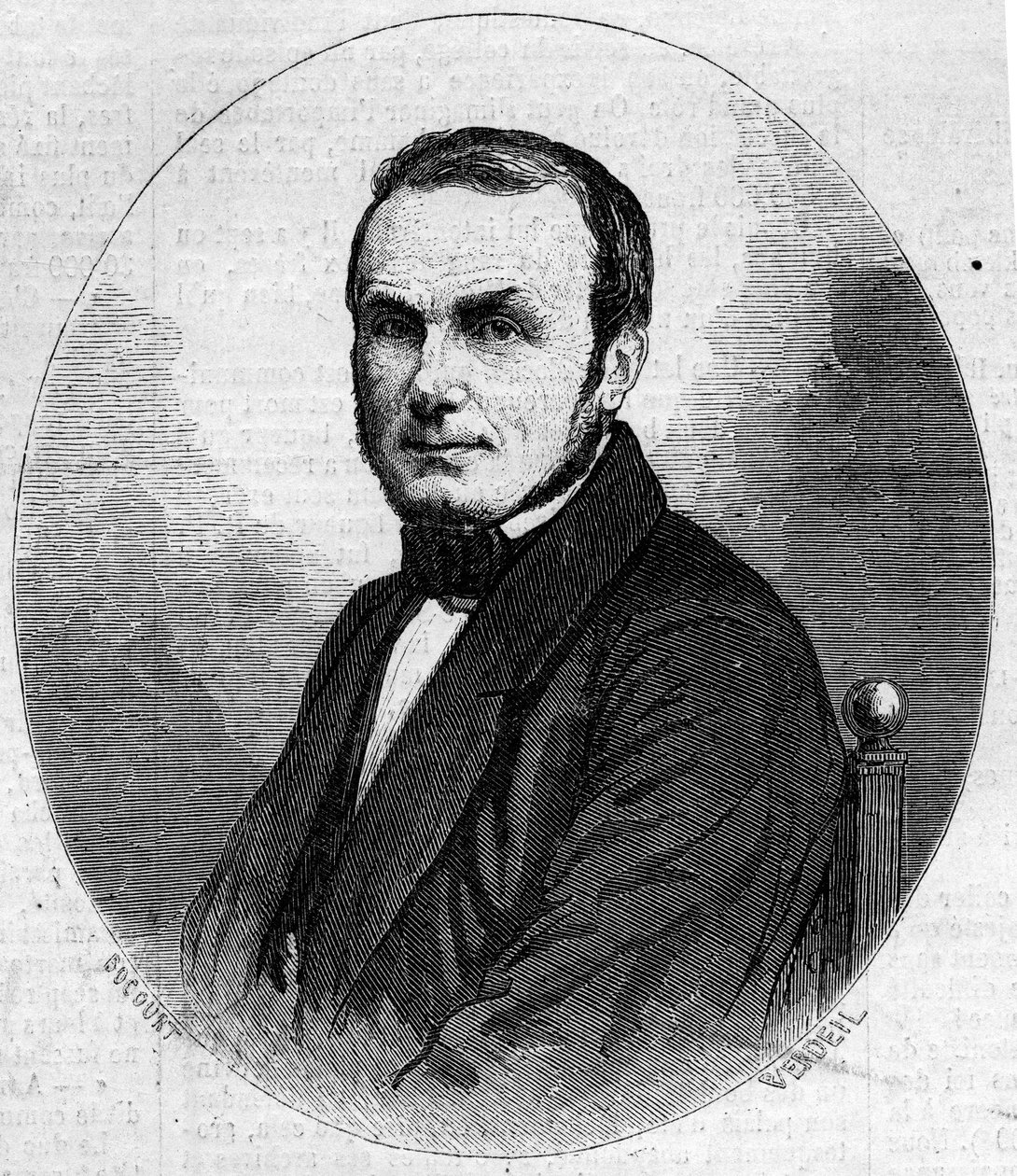 Portræt af Isidore Geoffroy Saint Hilaire Saint Hilaire (Saint-Hilaire) (1805-1861), fransk zoolog, søn af Etienne Geoffroy Saint-Hilaire. Indgravering i "" The Illustrated World"" nr. 241 af 23. november af French School