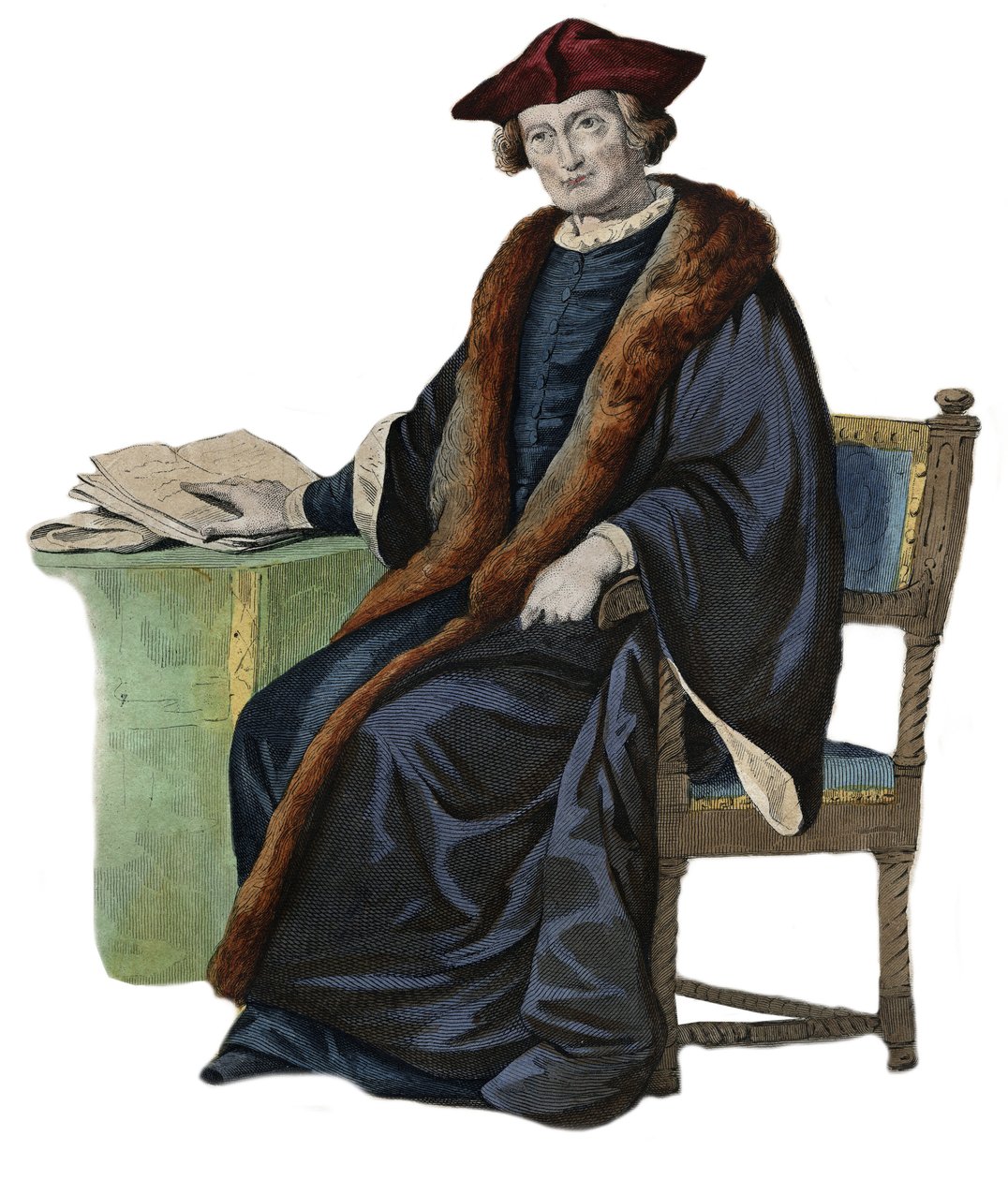 Portræt af Jacques Auguste (Jacques-Auguste) af Thou (Thuanus) (1553-1617), fransk historiker, bogsamler og præsident for parlamentet i Paris. illustration fra ""Den franske Plutarch"" af Edmond Mennechet af French School