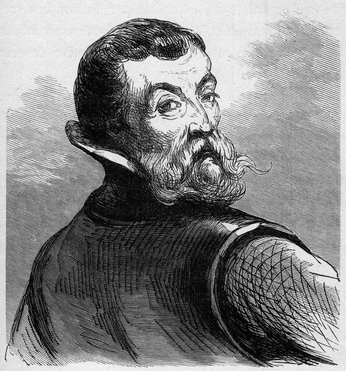 Portræt af Jacques Cartier (1491-1557). Fransk navigatør og opdagelsesrejsende. Gravering i "La Marine et les kolonier: handel" af French School