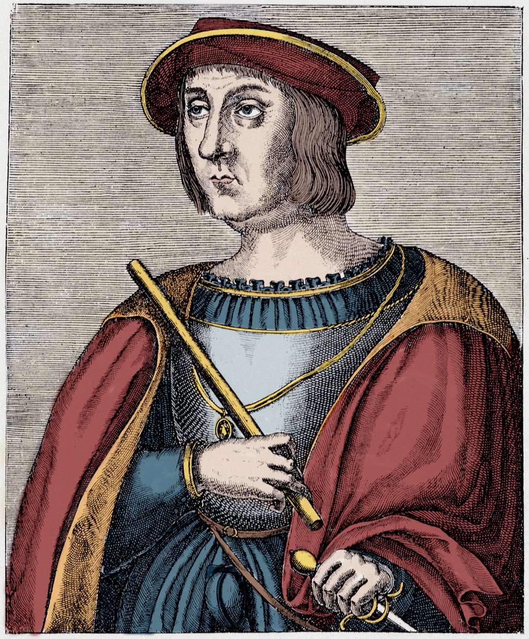 Portræt af Jacques II de Chabannes (La Palice) (1470-1525) gravering fra "Louis XII et Anne de Bretagne" af Paul Lacroix, ed Georges Hurtrel af French School