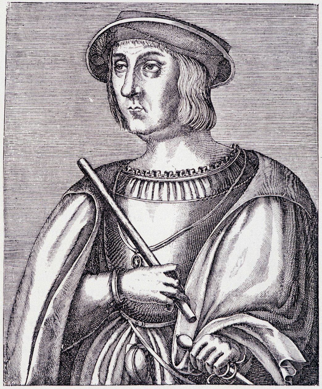 Portræt af Jacques II de Chabannes (La Palice) (1470-1525) stik fra "Louis XII et Anne de Bretagne" af Paul Lacroix, ed. Georges Hurtrel af French School