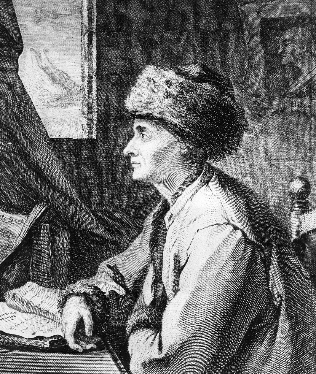 Portræt af Jean-Jacques Rousseau, ca. 1761 af French School