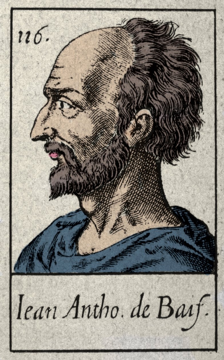 Portræt af Jean Antoine de Baif (1532-1589), fransk digter medlem af Pleiade-bevægelsen. Indgravering af det 19. århundrede. af French School
