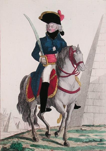 Portræt af Jean Baptiste Kleber (1753-1800) ved pyramiderne, slutningen af det 18. århundrede (farvestik) af French School