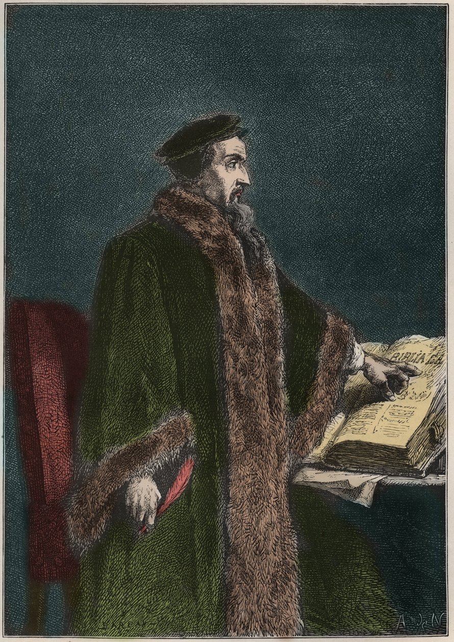 Portræt af Jean Calvin (Jean Cauvin) (1509-1564), fransk religiøs reformator og forfatter - John Calvin - gravering fra "" Frankrigs historie fortalt til mine børnebørn"" - af Francois Guizot - 1872-1876 af French School