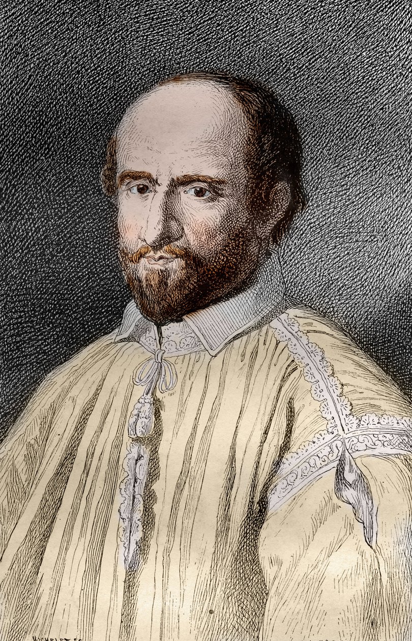 Portræt af Jean Duvergier de Hauranne (1581-1643), Abbe af Saint-Cyran, fransk religiøs og teolog Jansenist (Jean du Vergier de Hauranne, Abbe af Saint Cyran (1581-1643) fransk munk, der introducerede jansenismen i Frankrig) Gravering fra " Les mysterier af French School