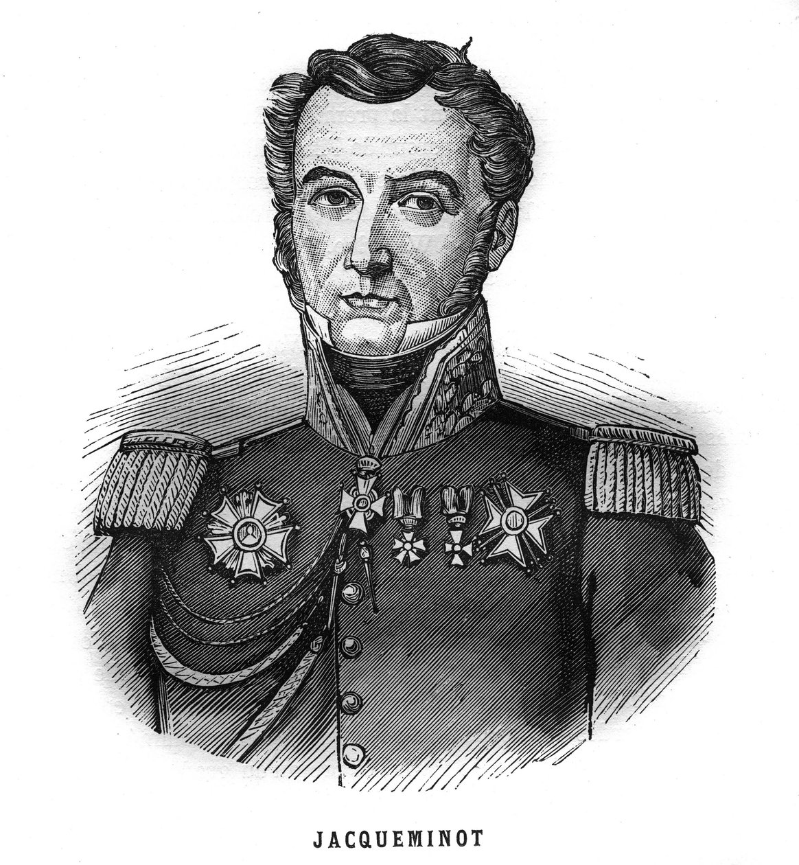 Portræt af Jean Francois Jacqueminot, Viscount of Ham (1787-1865), fransk general og politiker. Indgravering i “Les Illustrations De L