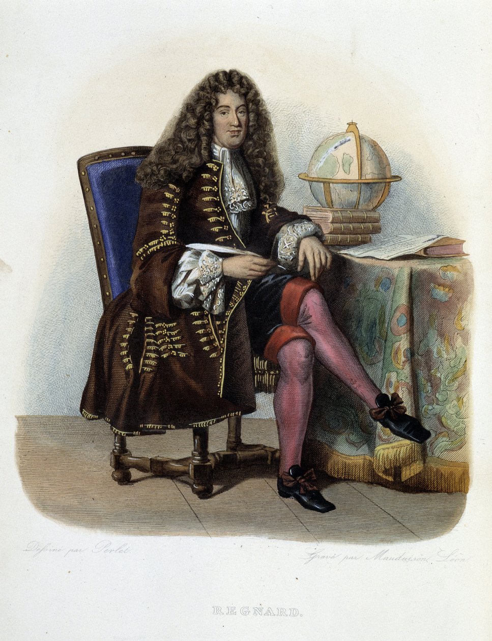 Portræt af Jean Francois Regnard, fransk forfatter og dramatiker (1655-1709) - i "" Le Plutarque francais ", af Mennechet af French School
