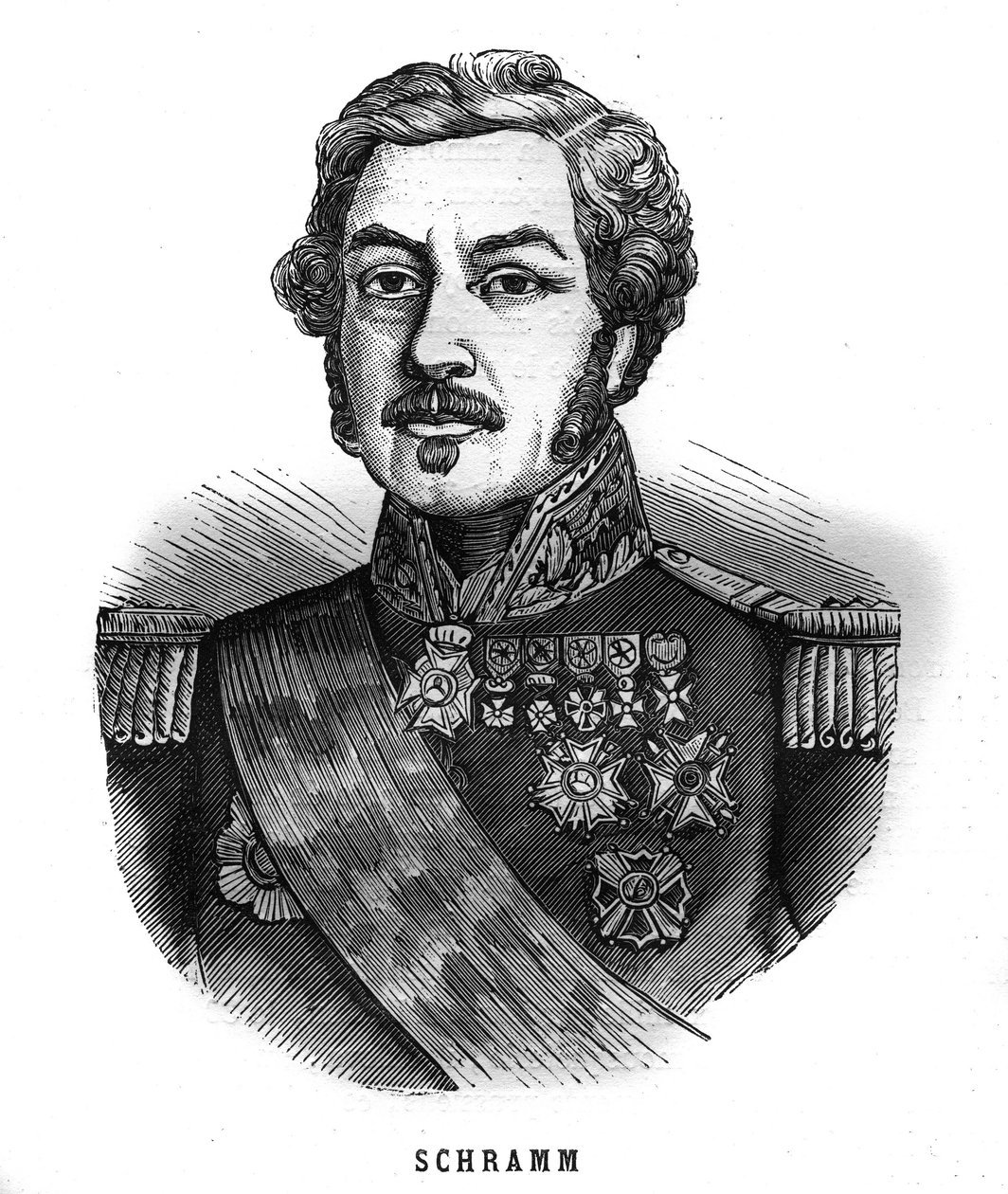 Portræt af Jean Paul Adam Schramm (1789-1884) fransk general. Indgravering i “Les Illustrations De L