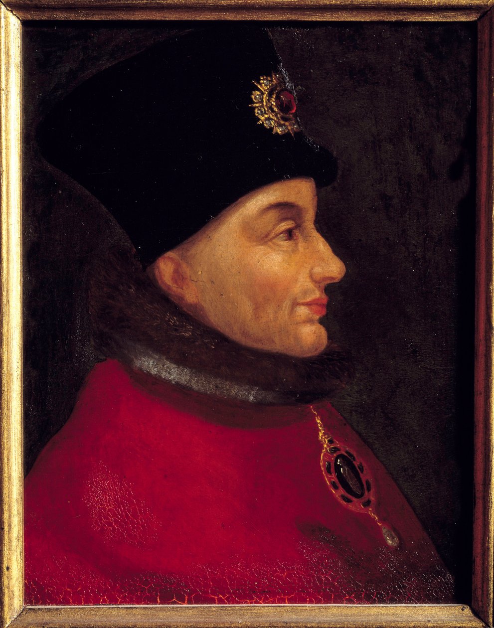 Portræt af Jean Sans peur, hertug af Bourgogne (1371-1419) Maleri af den franske skole. 16. århundrede søn. 0,4x0,17 m af French School