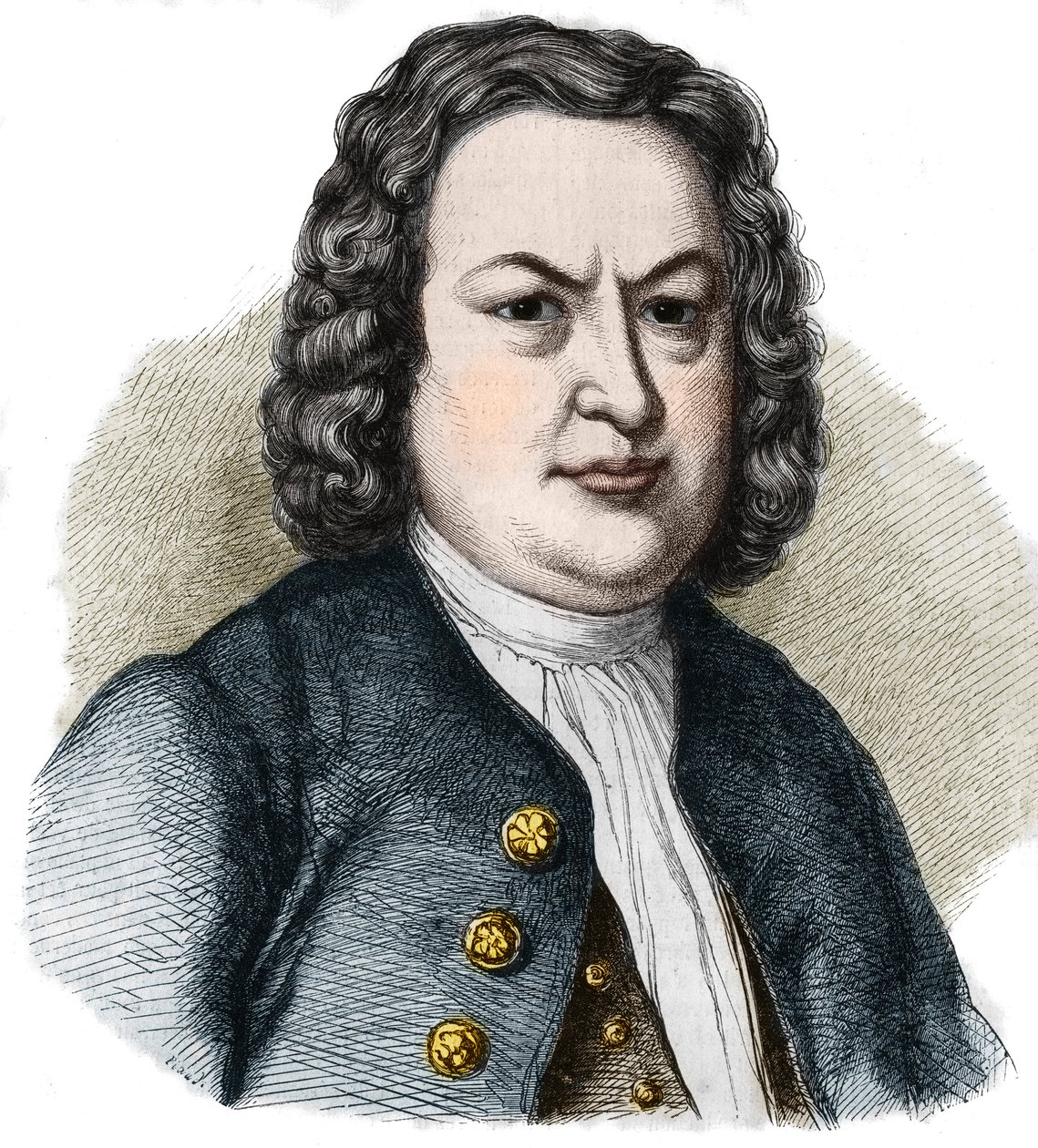 Portræt af Jean Sebastian (Johann Sebastian) Bach (1685-1750) tysk komponist. Stik fra 1858. af French School