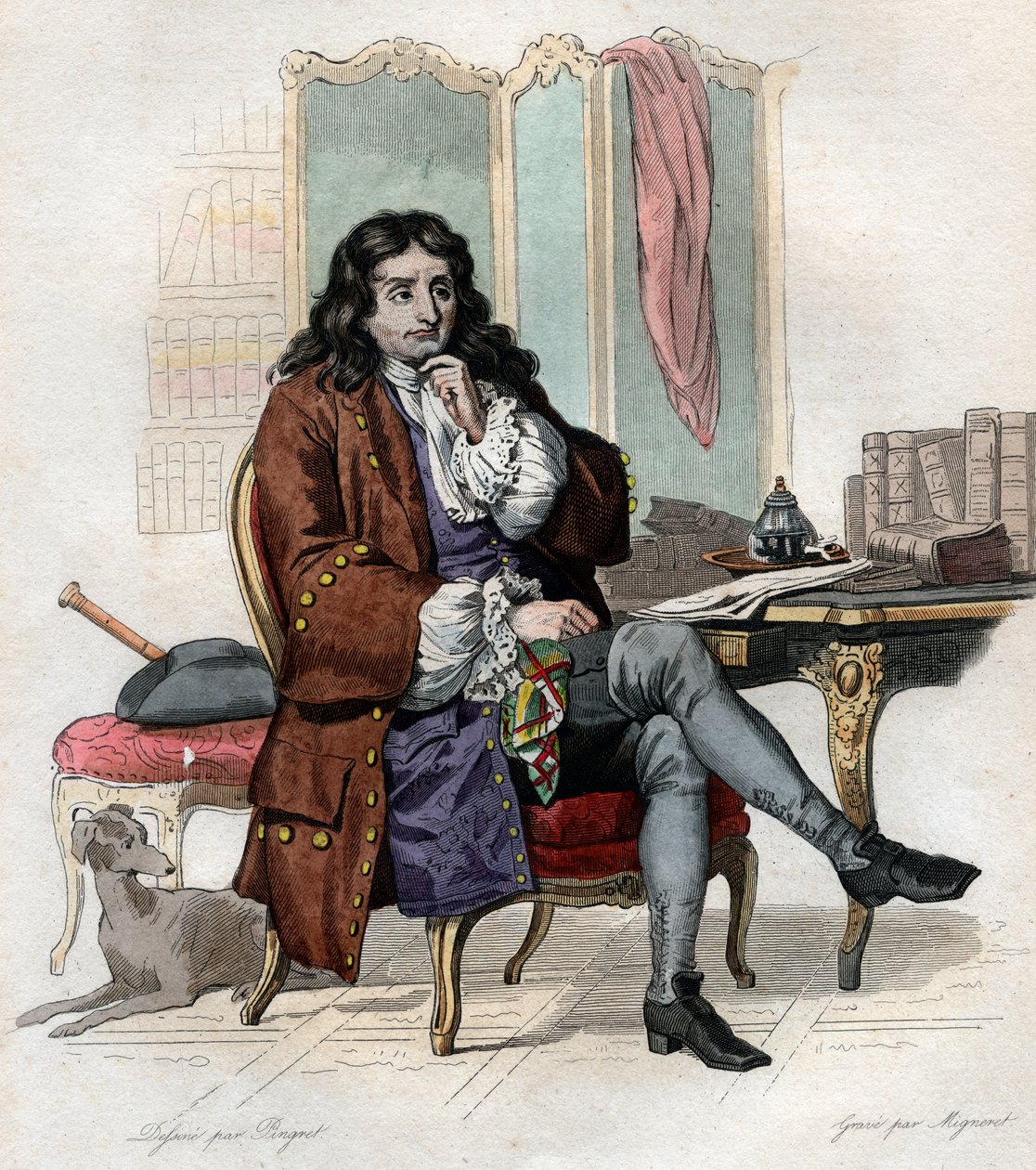 Portræt af Jean de La Fontaine (Lafontaine) (1621-1695), fransk fabulist og digter. af French School