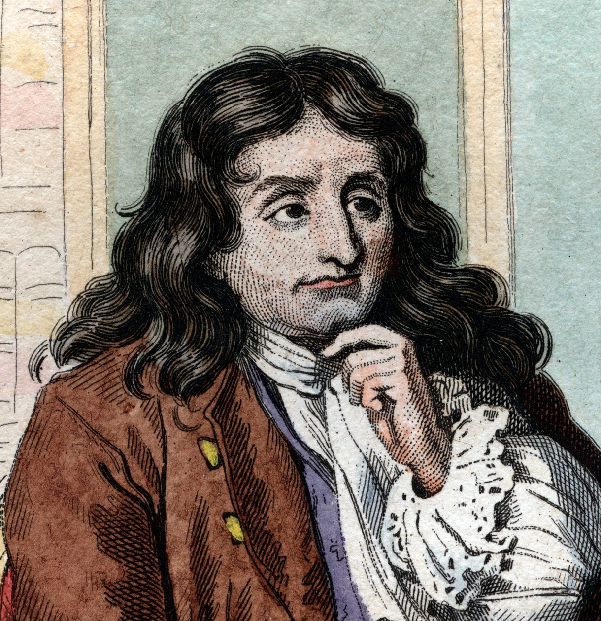 Portræt af Jean de La Fontaine (Lafontaine) (1621-1695), fransk fabulist og digter. af French School