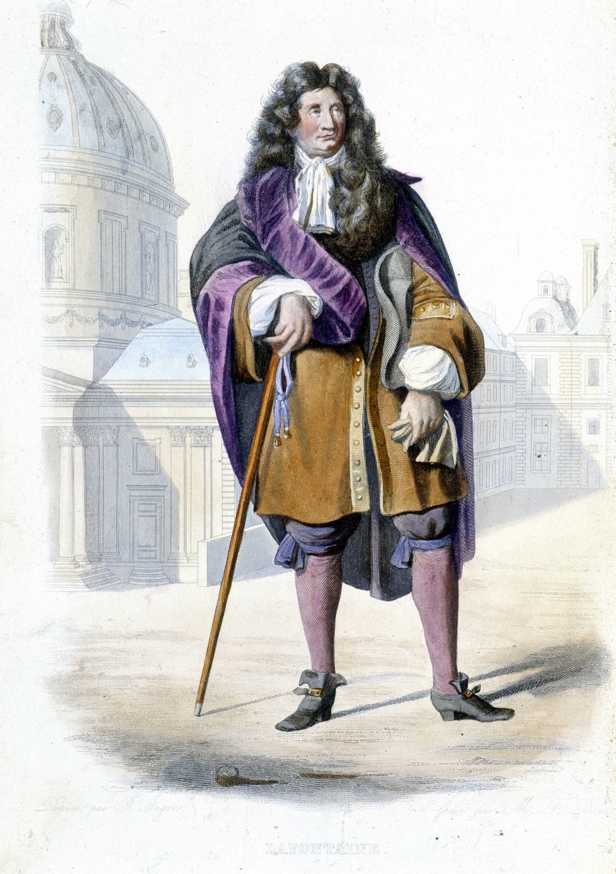 Portræt af Jean de La Fontaine, fransk forfatter (1621-1695) - i Ed. Mennechet, "" Le Plutarque francais"" af French School