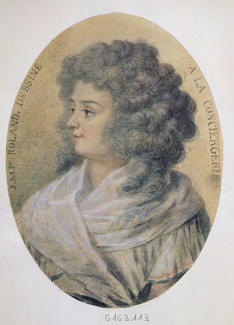 Portræt af Jeanne-Marie Roland de la Platiere (nee Philippon) (1754-93) på Conciergeriet af French School
